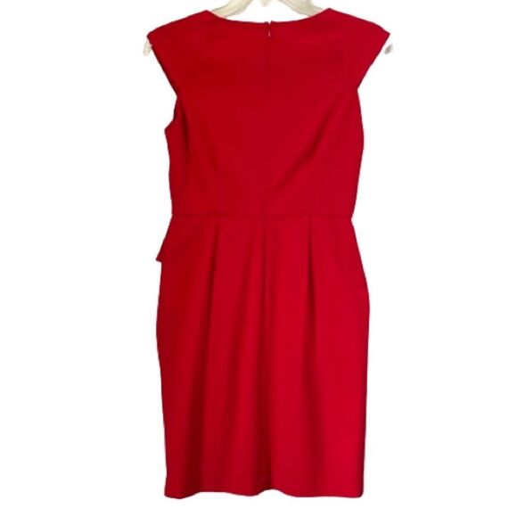 Calvin Klein Imperial Red Ruffle Sheath Cap Sleeve Dress Size 8 - Picture 2 of 12